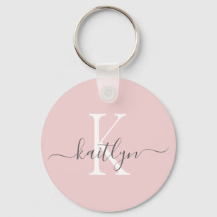 Blush Pink Gray Name Initial Monogram Keychain