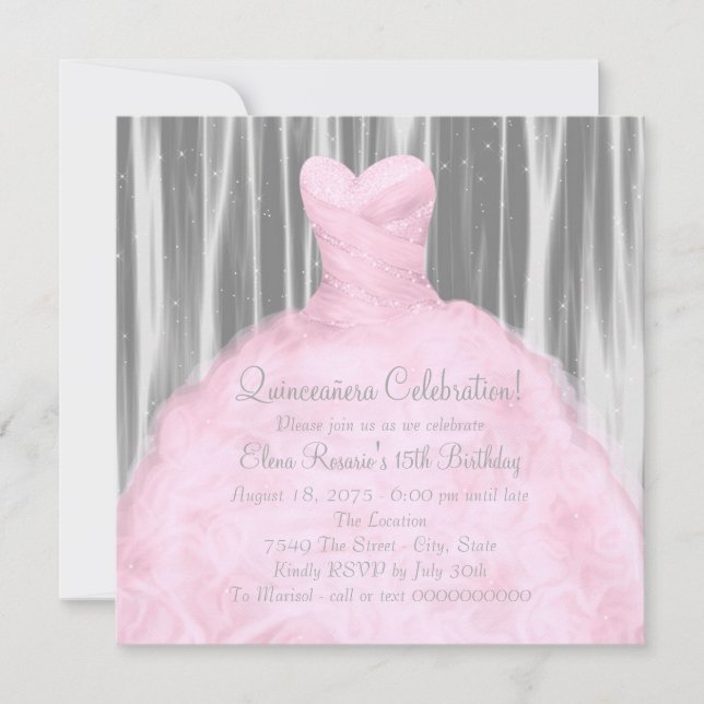 Blush Pink Gray Quinceañera Invitation (Front)
