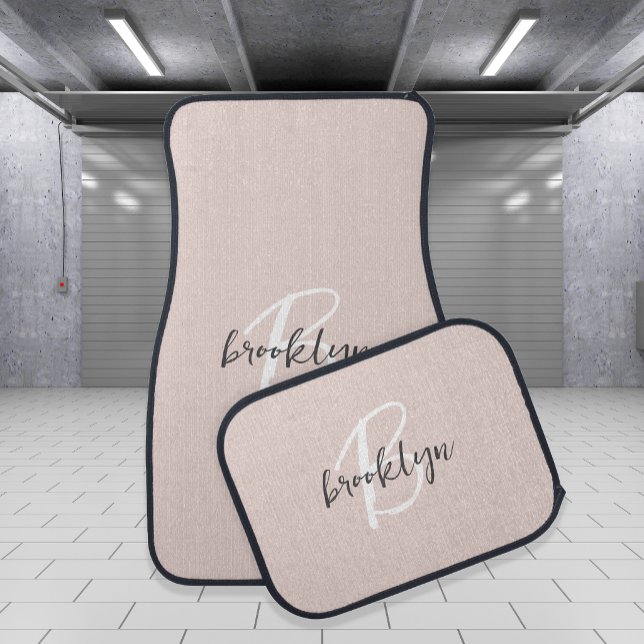 Blush Pink Gray Script Monogram Name Car Floor Mat (Creator Uploaded)