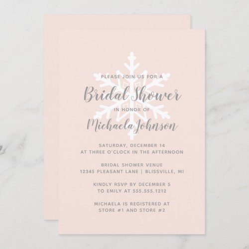 Blush Pink Gray Snowflake Winter Bridal Shower Invitation