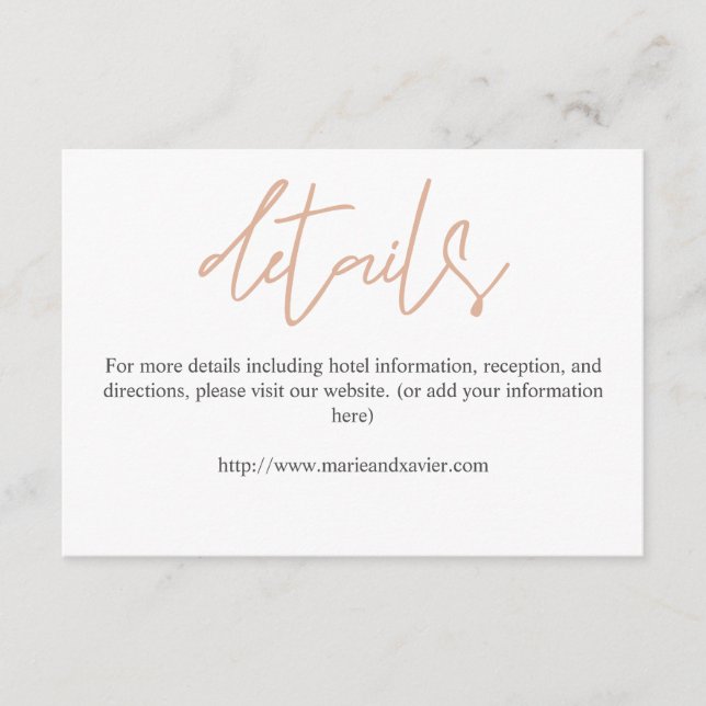 Blush Pink & Gray Typography Script Details Enclosure Card (Front)