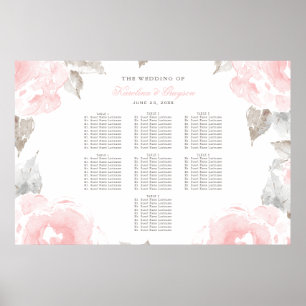 Blush Pink Gray Watercolor Rose Wedding Seating Poster