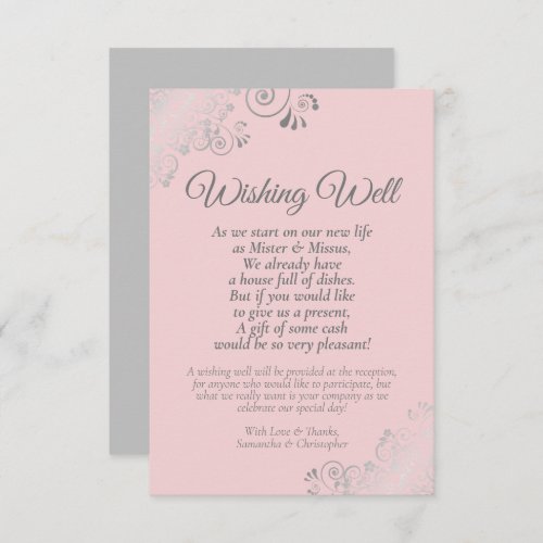 Blush Pink  Gray Wedding Wishing Well Poem Enclosure Card