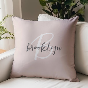 Blush Pink Gray White Monogram Throw Pillow
