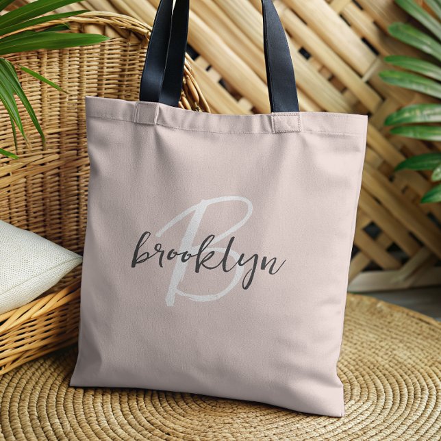 Blush Pink Gray White Monogram Tote Bag (Creator Uploaded)