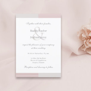 Blush Pink Gray White Stripes Ampersand Wedding Invitation