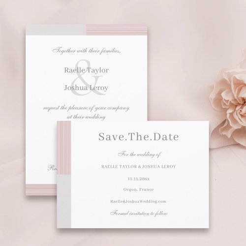 Blush Pink Gray White Stripes Save The Date  Invitation