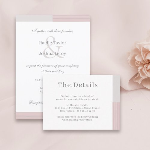 Blush Pink Gray White Stripes Wedding Hotel Detail Enclosure Card