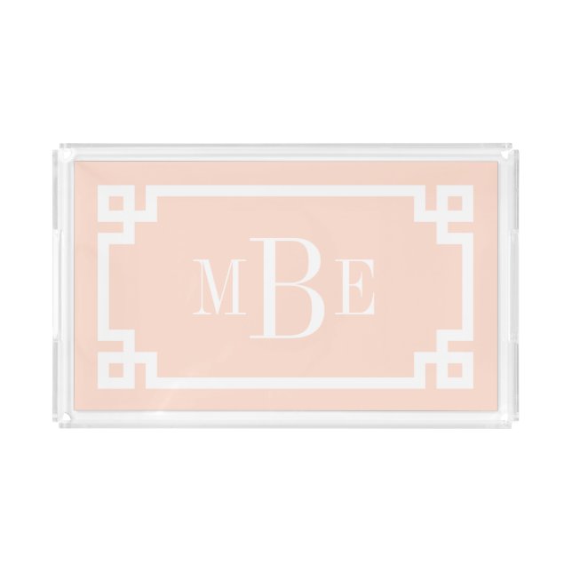Blush Pink Greek Key Border Monogram Acrylic Tray (Front)