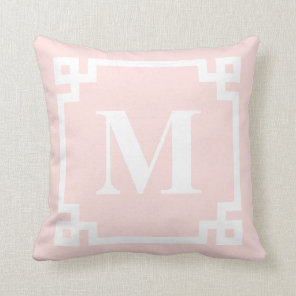 Blush Pink Greek Key Border Monogram Pillow II