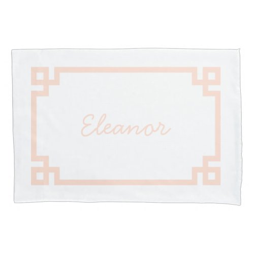 Blush Pink Greek Key Monogram Standard Pillow Case