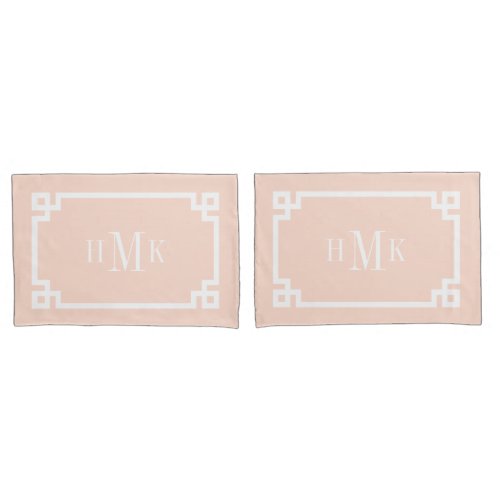 Blush Pink Greek Key Monogram Standard Pillow Case