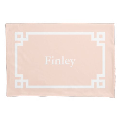 Blush Pink Greek Key Monogram Standard Pillow Case
