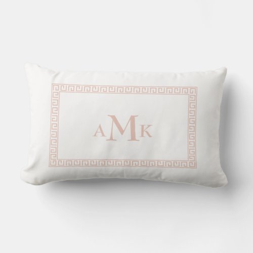 Blush Pink Greek Key  Monogrammed Lumbar Pillow