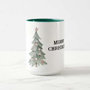 Blush Pink Green Christmas Tree with Star Mug