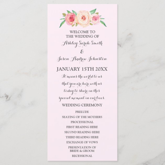 Blush Pink Green Floral Wedding Program