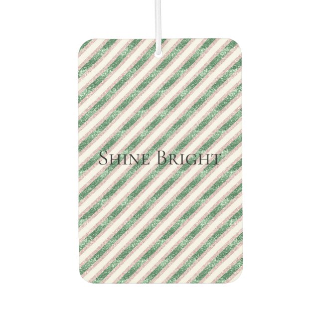 Blush Pink Green Glitter Stripes Christmas   Air Freshener (Front)