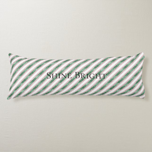 Blush Pink Green Glitter Stripes Christmas   Body Pillow (Front)