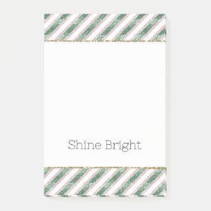 Blush Pink Green Glitter Stripes Christmas Post-it Notes