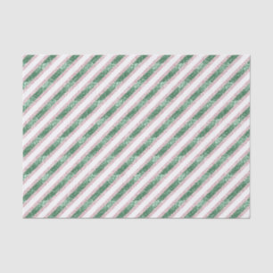 Blush Pink Green Glitzy Stripes Christmas Tissue Paper