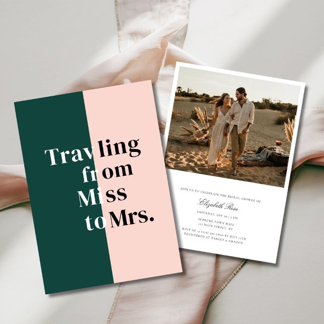 Blush Pink Green Miss to Mrs Bridal Shower Photo Invitation (Creator Uploaded)