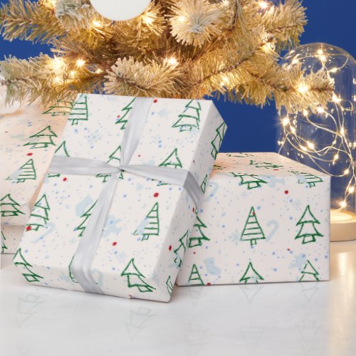 Blush Pink green Modern geometric Christmas tree  Wrapping Paper