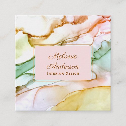 Blush Pink Green Pastel Interior Design Square Business Card