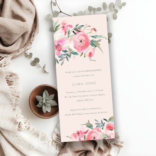 Blush Pink Green Rose Orchid Floral Bridal Shower Invitation