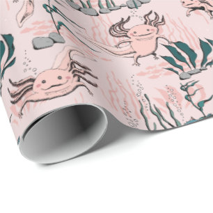 Blush Pink & Green Underwater Axolotl Baby Girl Wrapping Paper