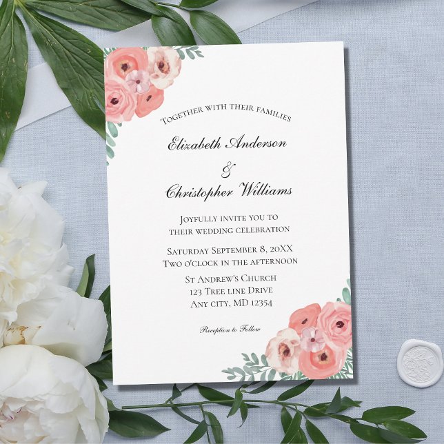 Blush Pink Green Watercolor Floral Elegant Wedding Invitation (Creator Uploaded)