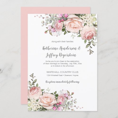 Blush Pink Green Watercolor Floral Wedding Invitat Invitation