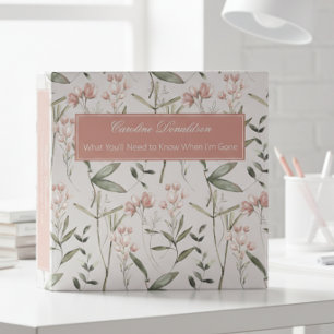 Blush Pink & Green Wildflowers End of Life Planner 3 Ring Binder