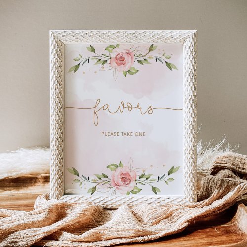 Blush pink greenery baby shower Favors Poster