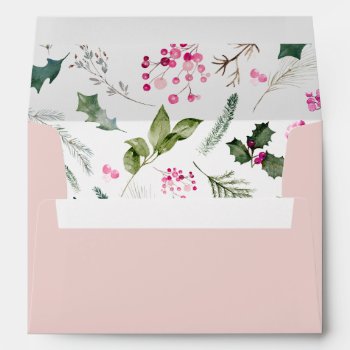 Blush Pink Greenery Botanical Christmas 5x7 Envelope by PeachBloome at Zazzle