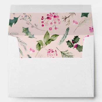 Blush Pink Greenery Botanical Christmas 5x7 White Envelope by PeachBloome at Zazzle