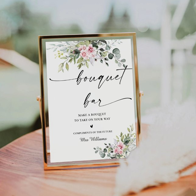Blush Pink Greenery Bridal Shower Bouquet Bar Sign (Creator Uploaded)