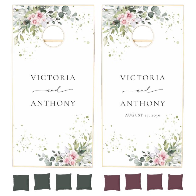 Blush Pink Greenery Bridal Shower Cornhole Set (Set)