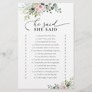 Blush Pink Greenery Bridal Shower Game