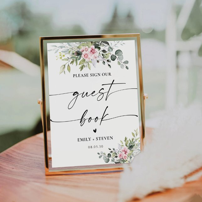 Blush Pink Greenery Bridal Shower Guest Book Sign (Creator Uploaded)
