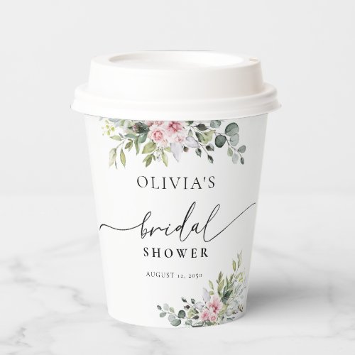 Blush Pink Greenery Bridal Shower Paper Cups