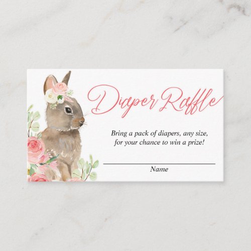 Blush pink greenery bunny baby diaper raffle cards