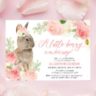 Blush pink greenery Easter bunny girl baby shower Invitation