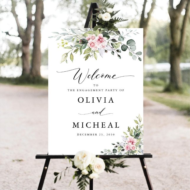 Blush Pink Greenery Engagement Party Foam Boards (Creator Uploaded)