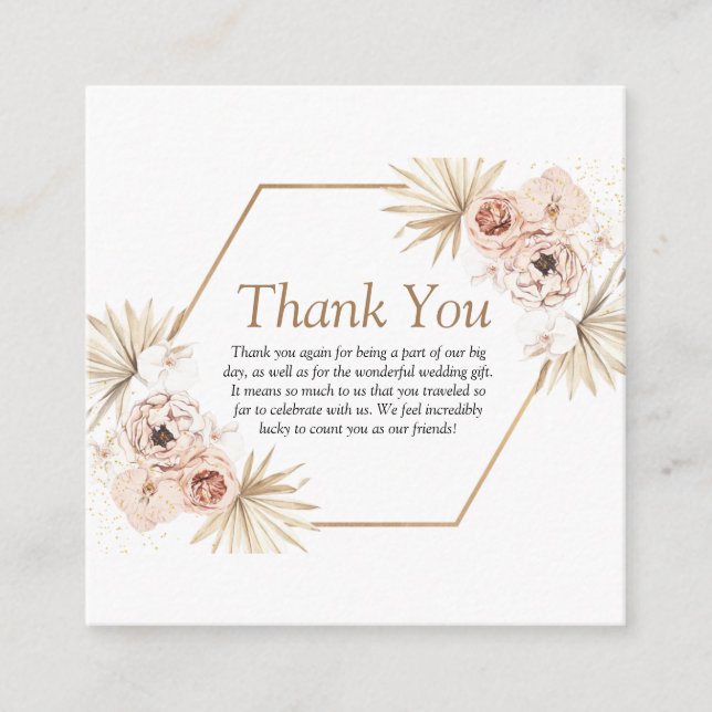 Blush pink greenery eucalyptus floral thank you en enclosure card (Front)