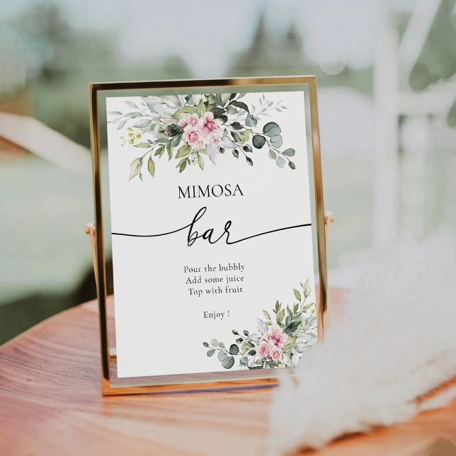 Blush Pink Greenery Floral Mimosa Bar Sign (Creator Uploaded)