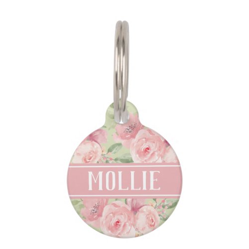 Blush Pink Greenery Floral Name and Address Pet ID Tag