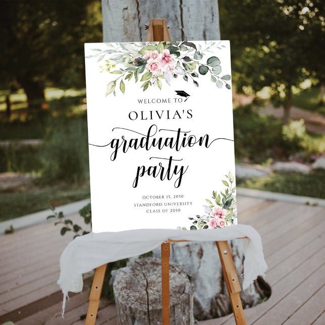 Blush Pink Greenery Graduation Party Foam Boards (Creator Uploaded)