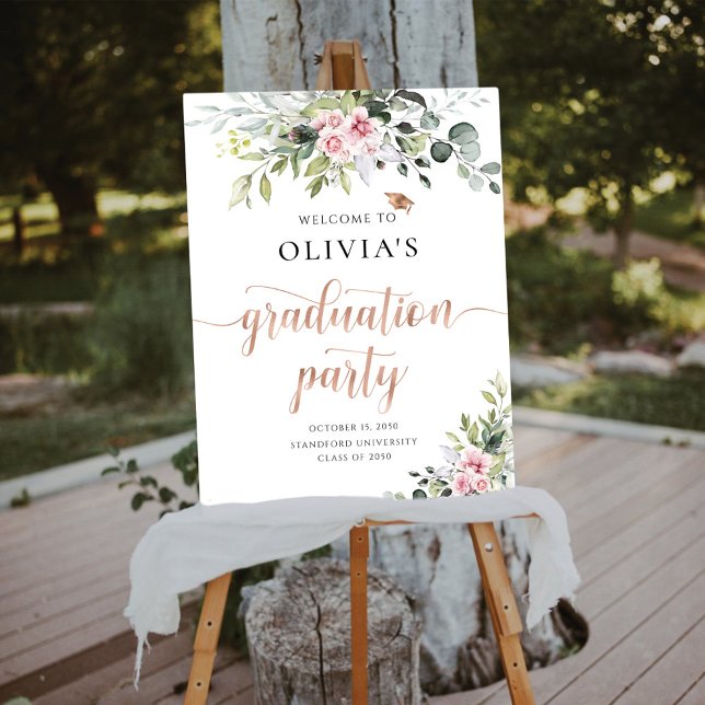 Blush Pink Greenery Graduation Party Foam Boards (Creator Uploaded)