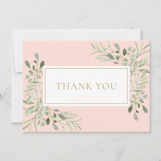 Blush Pink Greenery Holy Communion Thank You Card (Front)