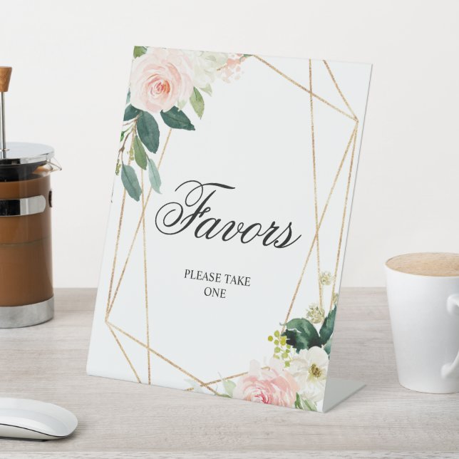 Blush Pink & Greenery Leaves Shower Favors Sign (In SItu)